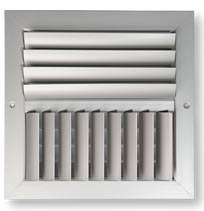 DAC2LCM 2 Way Curved Blade Register with Multi Shutter Damper - Left Corner
